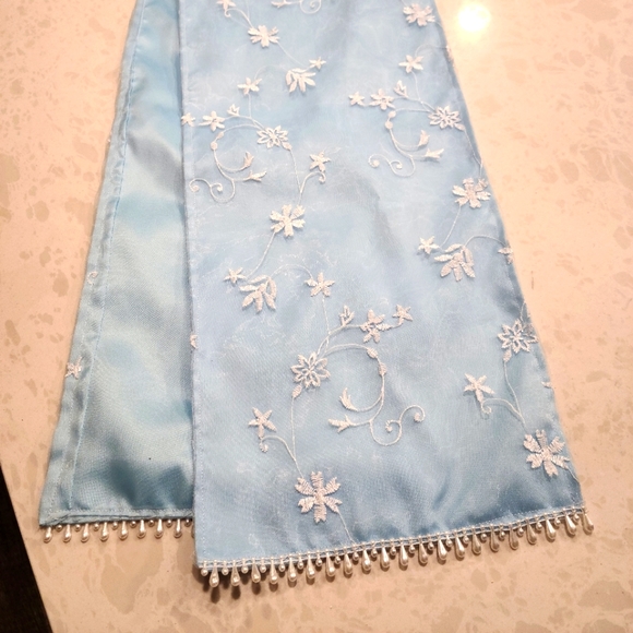 Frenzy Avenger Other - Table Runner Sky Blue with White Lace and Teardrop Pearl Trim, Hand Made